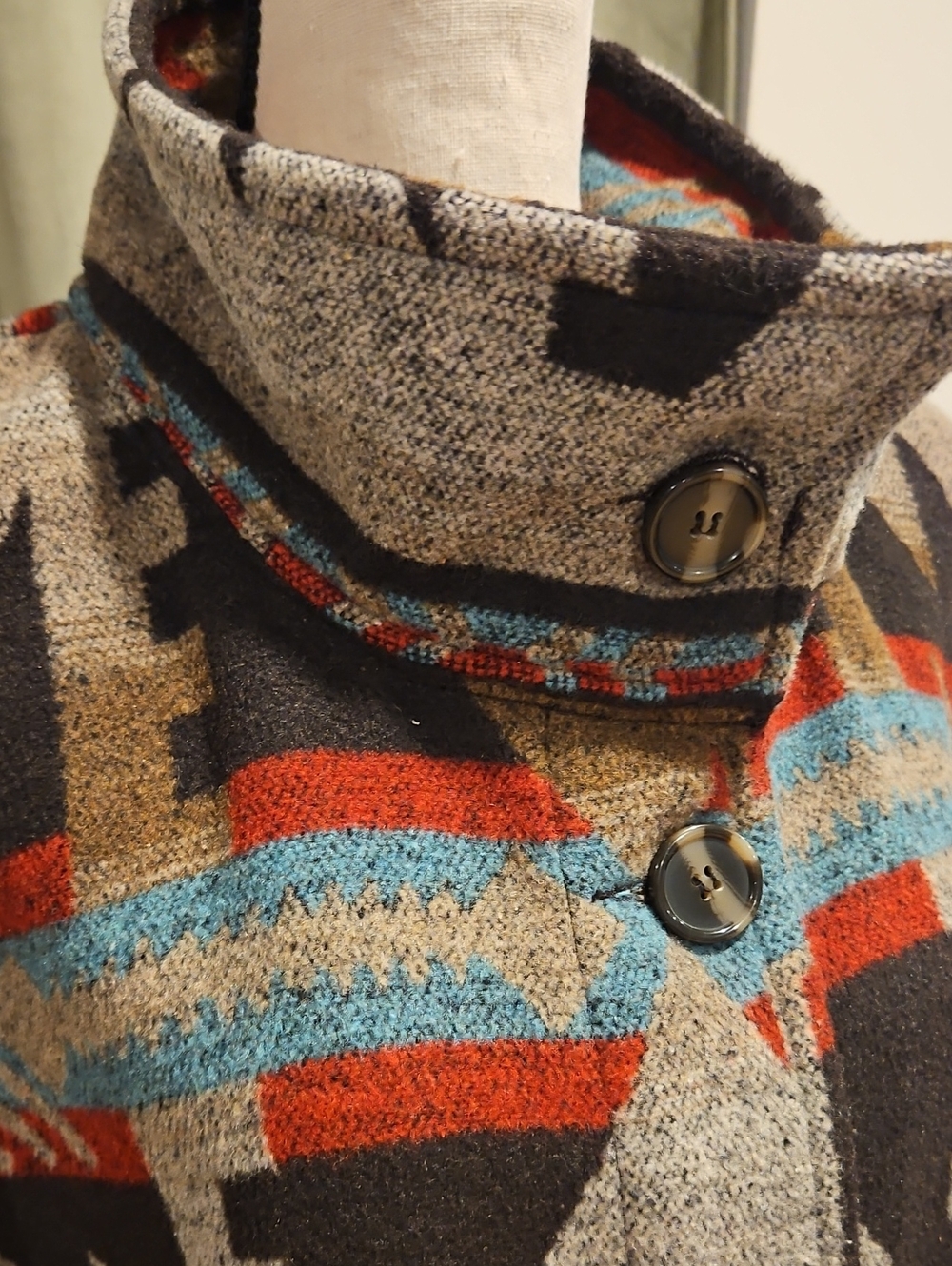 Women's Neutral Aztec Pattern Button-Front Coat - Picture 2 of 12